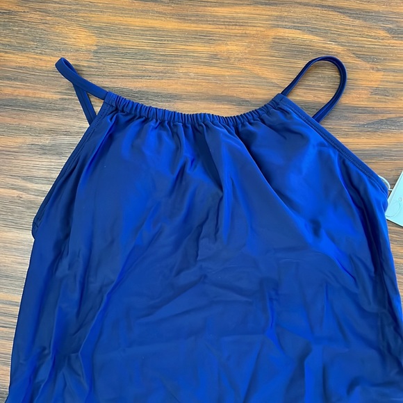 NWT{Hold Pose}Sz S High Neck Midnight Blue Tankini & Bottoms - Picture 2 of 14